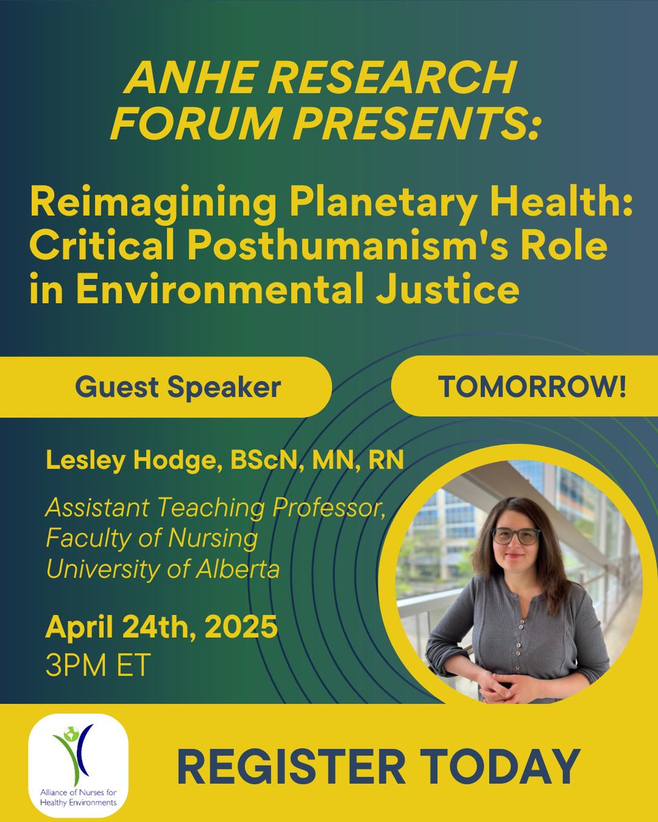 Join us on April 24 at 3PM ET for ANHE’s Research Forum with guest speaker Lesley Hodge, RN, from the University of Alberta. We’ll explore how critical posthumanism can shift the way we think about health, justice, and the environment.

Register now  zurl.co/iDL8a