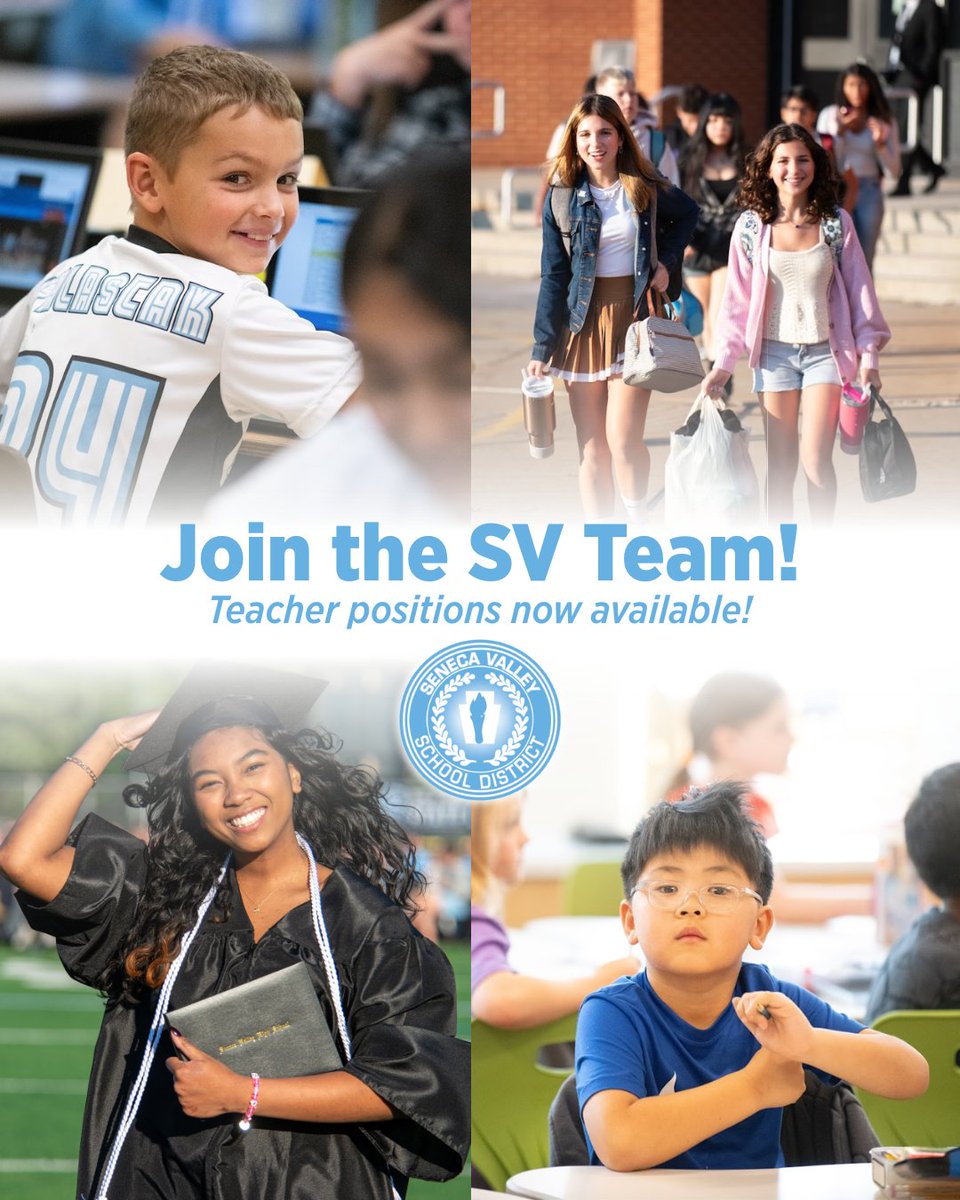 We're looking for passionate and dedicated teachers to join our team for the 2025-26 school year! Help us shape the future and make a lasting impact. ✨

To see all positions available, visit svsd.net/Employment.

#SVHiring #SenecaValley #JobOpportunity