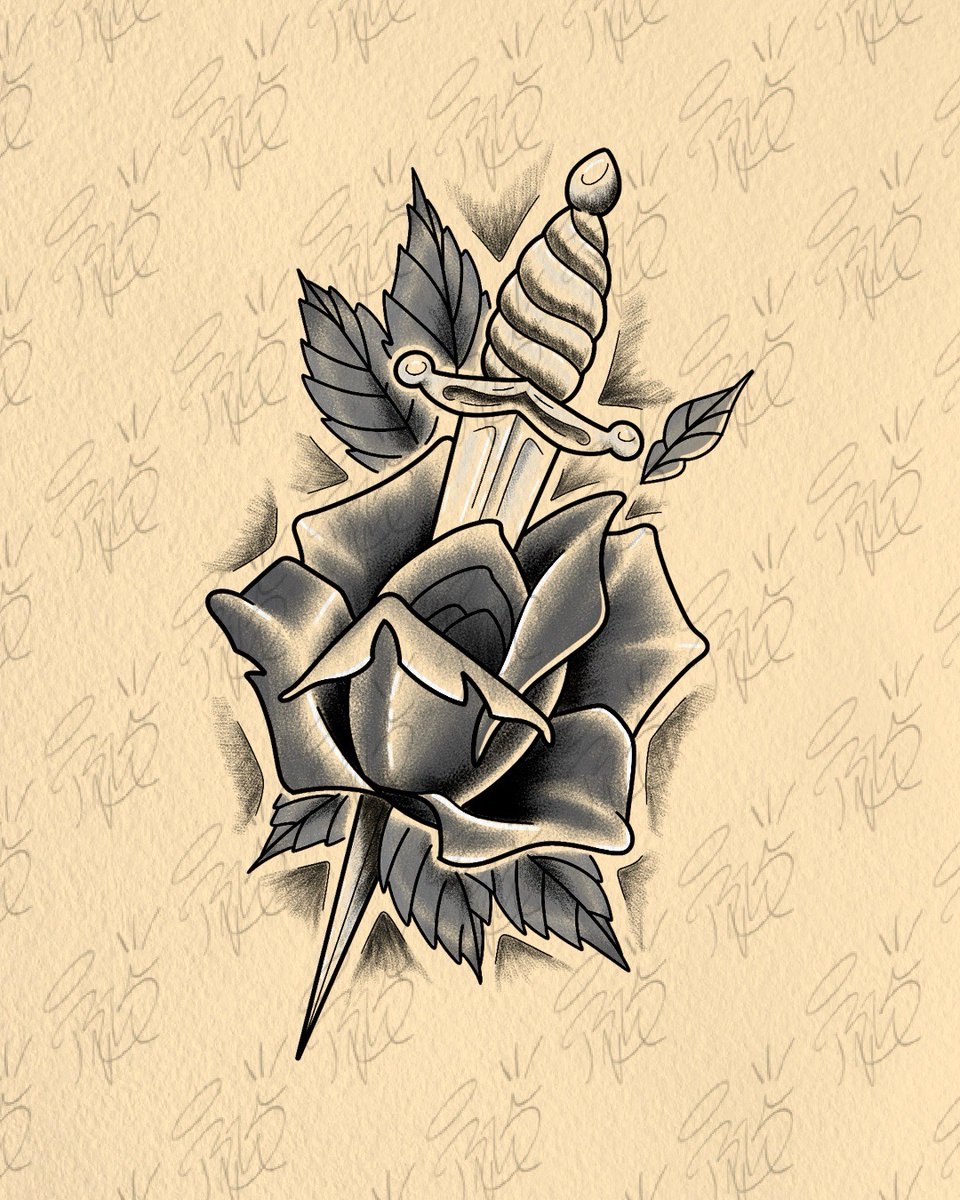 RinusInk's tweet photo. Its Wednesday again🐸 this week something a bid more old school. 🔥Classic rose and dagger.🌹🗡️ Different variations possible🤟
Willing to do for a lower price. +/- 16 cm for +/- 250 in colour, +/- 200 for black and grey 💸
Dm if interested 

#traditonal https://t.co/d7PxEbi4f8