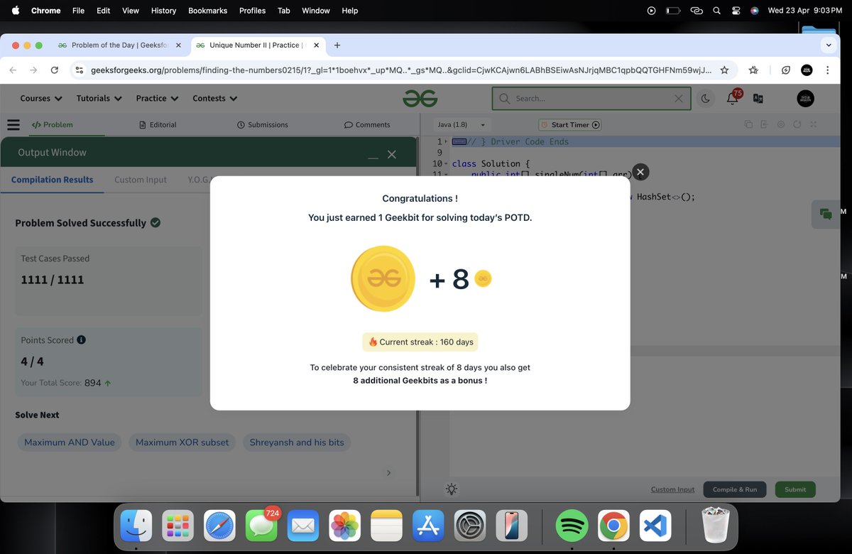 Bhavin0325's tweet photo. HELLO FOLKS!! 

160 Days of Problem Solving - Your Ultimate Interview Preparation Journey!

Day-160 : 
Topic : Bit Manipulation
Solved problem : Unique Number II

@geeksforgeeks 

#gfg160 #geekstreak2024 #POTDwithGFG #DSA #ProblemSolving https://t.co/uS0C7LDt3u