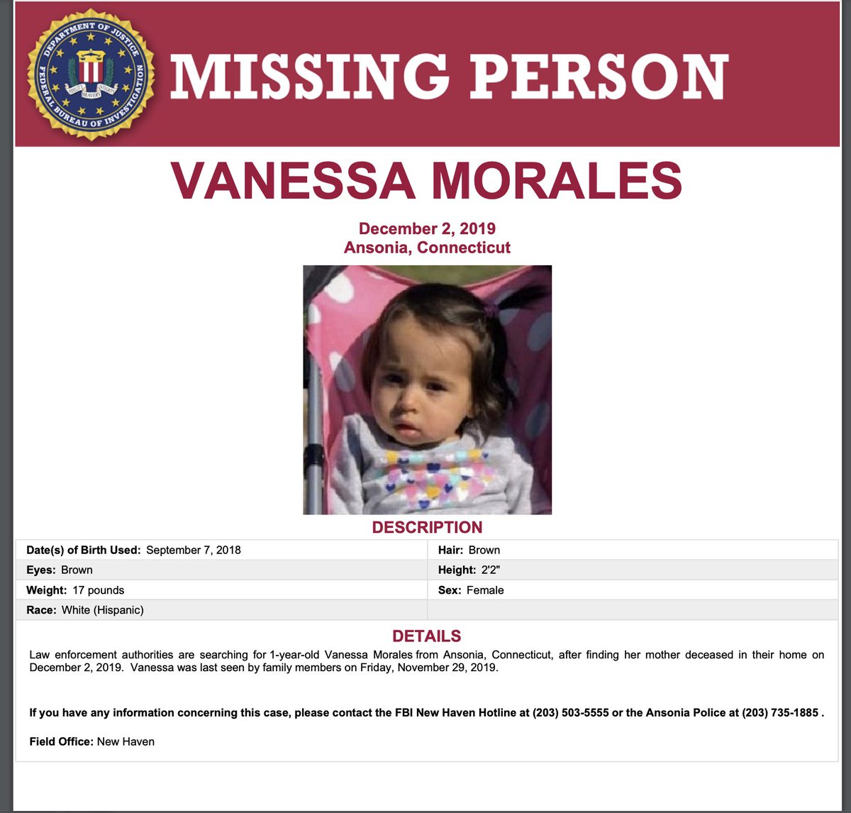 Yesterday a jury has convicted Jose Morales for the murder of Christine Holloway. Their daughter, Vanessa Morales, has been missing since Christine was found dead in her apartment. She was 1-year-old at the time. This is a case I have been looking into because there is reason to