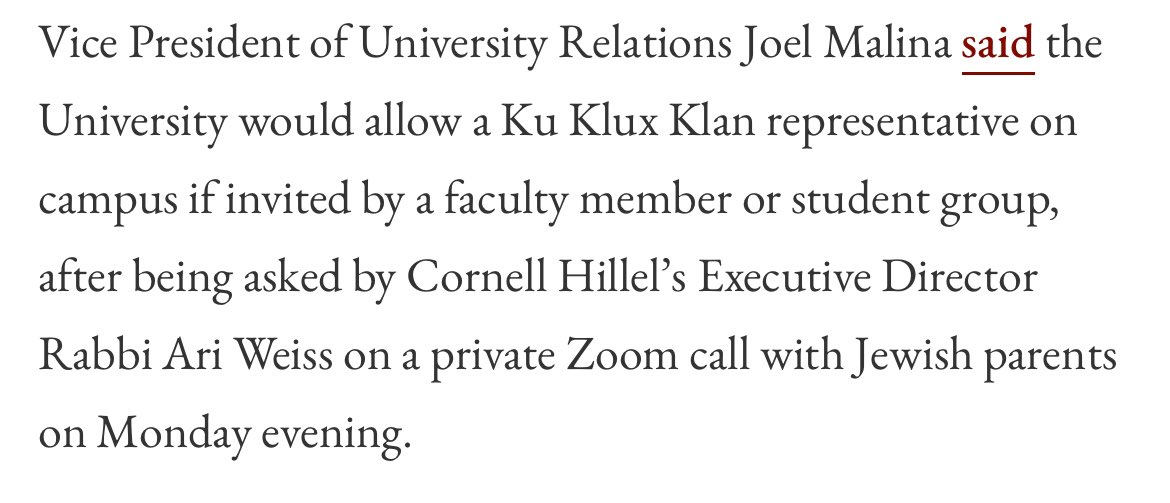 Cornell just rescinded their contract with <a href="/Kehlani/">Kehlani</a> to perform at our end-of-year concert because she’s pro-Palestine. According to our admin, the KKK would be welcome at Cornell in the name of free speech — but Kehlani would “inject division and discord” into our campus.
