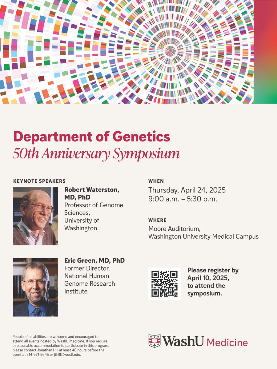 Join us tomorrow for a full day event to celebrate the 50th Anniversary of the Department of Genetics at WashU Medicine! View our complete list of speakers and program details here: genetics.wustl.edu/department-of-…