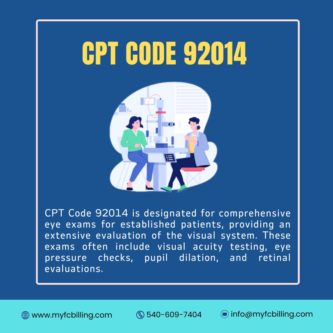 fcbilling's tweet image. What is CPT Code 92014?
 
It’s used for comprehensive eye exams for established patients, including acuity testing, dilation, IOP check &amp;amp; treatment planning.

🔗Learn more: myfcbilling.com/cpt-code-92014/

#OphthalmologyBilling #OptometryBilling
