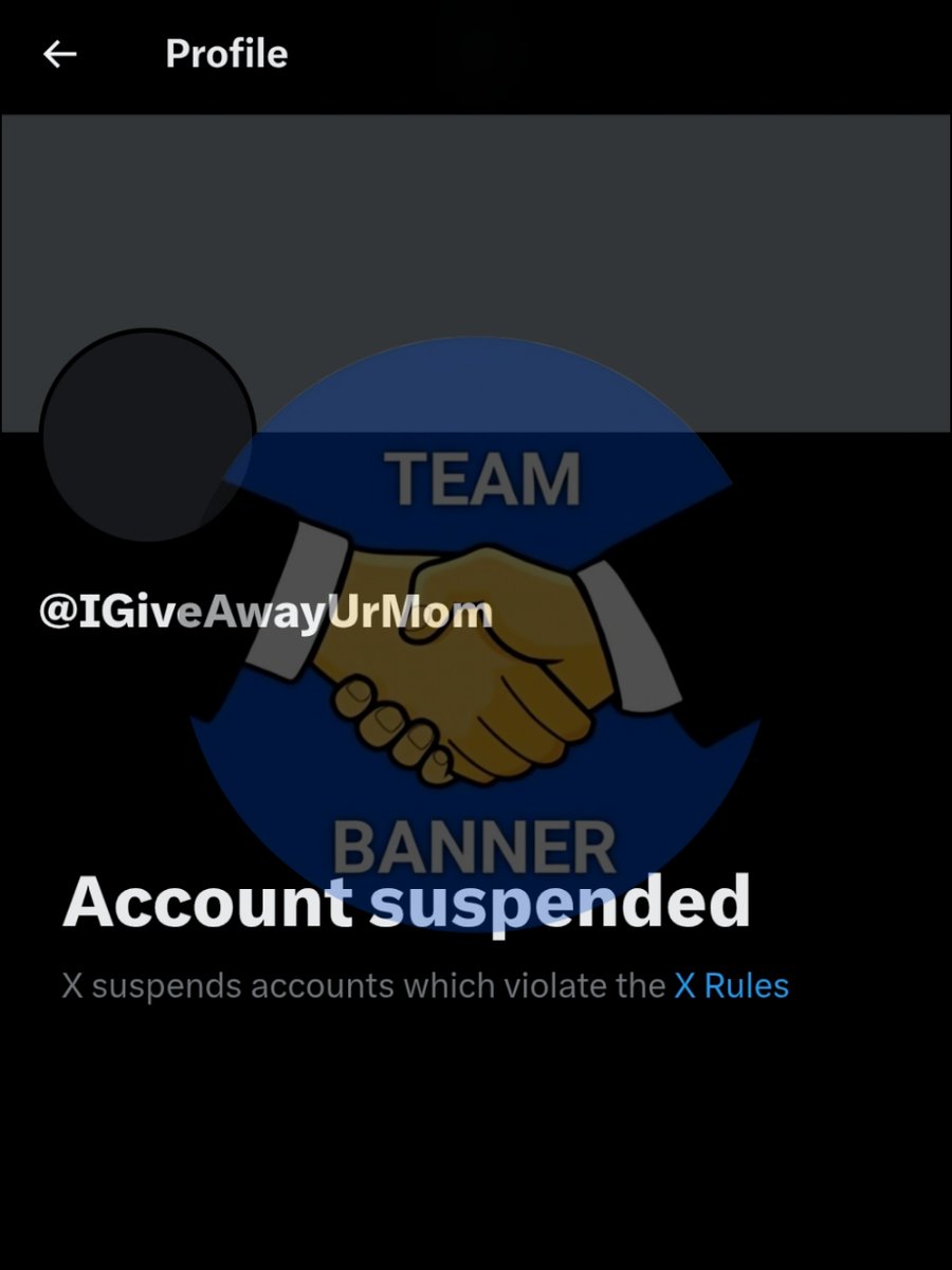 SuspenderTeam's tweet photo. Good move, @X! Accounts like @IGiveAwayUrMom spread negativity. Their suspension makes the platform safer. #SaferX https://t.co/1OYJBetppw