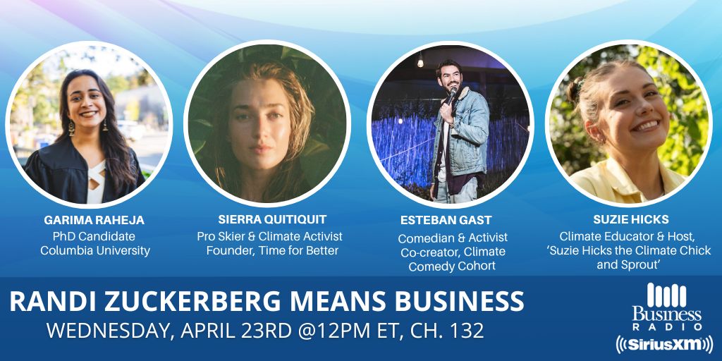 Randi Zuckerberg ๐ค (@randizuckerberg) on Twitter photo ๐๏ธTODAY at 12pm ET โ Iโm LIVE on <a href="/SIRIUSXM/">SiriusXM</a> for a special #EarthDay show all about #ClimateAction ๐๐ช
๐ท @RahejaGarima on the toll of air pollution
๐๏ธ <a href="/SierraQuitiquit/">Sierra Quitiquit</a> on climate in a conservative era
๐คฃ @RealEstebangast on using humor for impact
๐บ @ColumbiaClimate alum Suzie ๐๏ธTODAY at 12pm ET โ Iโm LIVE on <a href="/SIRIUSXM/">SiriusXM</a> for a special #EarthDay show all about #ClimateAction ๐๐ช
๐ท @RahejaGarima on the toll of air pollution
๐๏ธ <a href="/SierraQuitiquit/">Sierra Quitiquit</a> on climate in a conservative era
๐คฃ @RealEstebangast on using humor for impact
๐บ @ColumbiaClimate alum Suzie