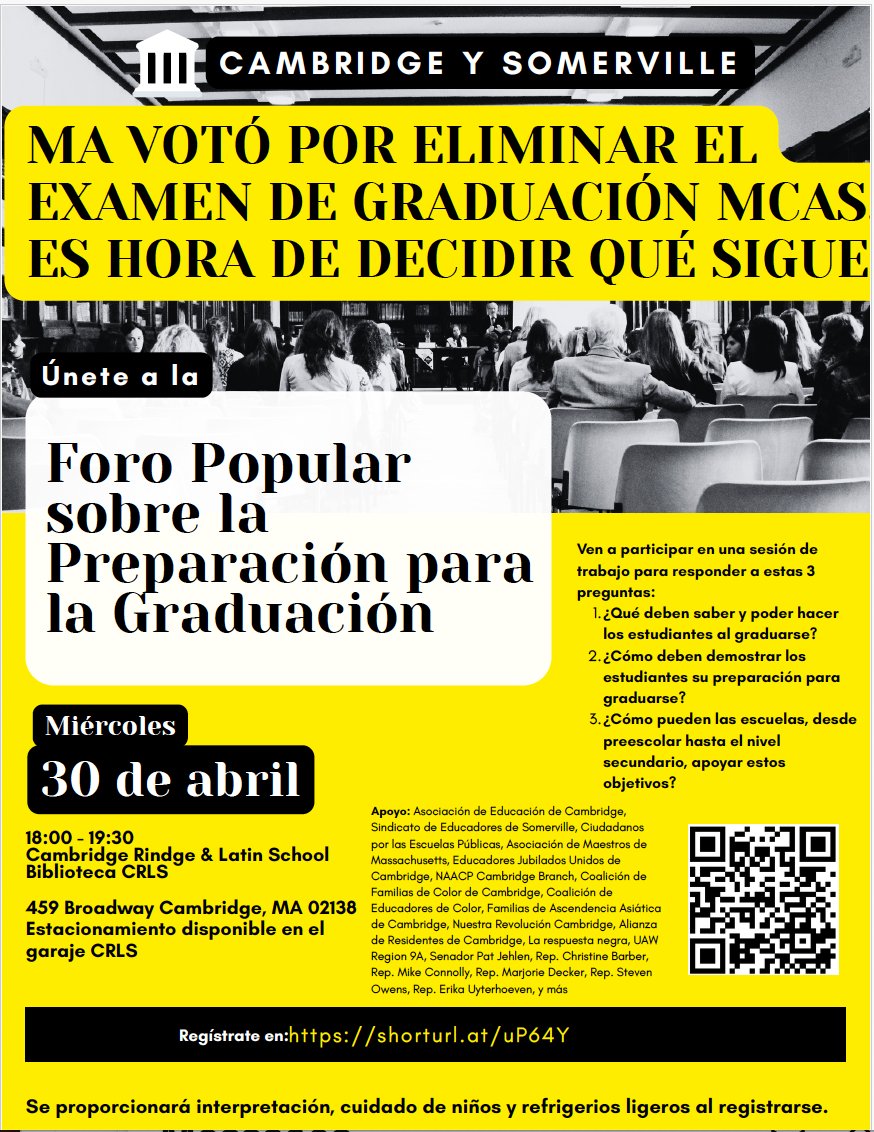 Citizens for Public Schools (@mass_cps) on Twitter photo Join us next Wednesday, April 30th from 6-7:30 at the CRLS Library, 459 Broadway for the Cambridge & Somerville People's Forum on Graduation Readiness! See attached flyer for more details. TY to <a href="/massteacher/">Massachusetts Teachers Association</a>, <a href="/UAWRegion9A/">UAW Region 9A</a> and all of our endorsers for your support of this event! Join us next Wednesday, April 30th from 6-7:30 at the CRLS Library, 459 Broadway for the Cambridge & Somerville People's Forum on Graduation Readiness! See attached flyer for more details. TY to <a href="/massteacher/">Massachusetts Teachers Association</a>, <a href="/UAWRegion9A/">UAW Region 9A</a> and all of our endorsers for your support of this event!