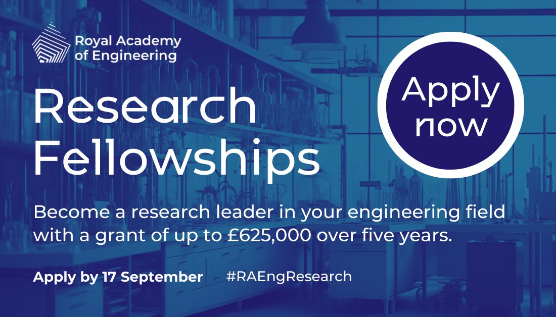 Are you an early-career researcher looking to make a real impact in your field?

Apply now to our #RAEngResearch Fellowships to receive up to £625,000 in funding, mentoring support, and training opportunities to boost your career.

Don't miss out: raeng.org.uk/research-fello…