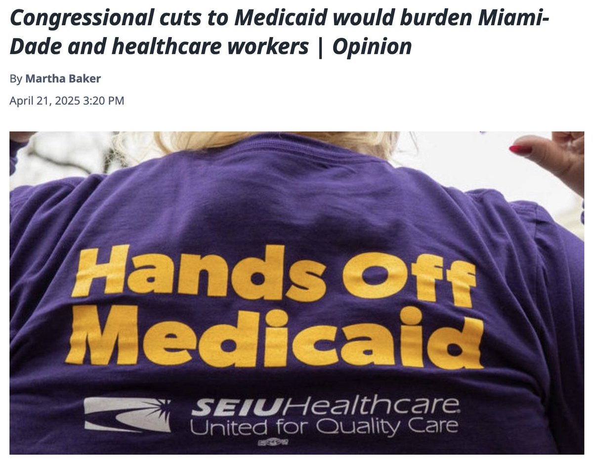 🚨“An ounce of prevention is worth a pound of cure.” The saying is timeless and SEIU Local 1991 member-leader &amp; longtime RN Martha Baker is proving why. After decades caring for Miami, she’s calling out lawmakers for trying to gut Medicaid.

Cuts mean more lives at risk &amp; higher