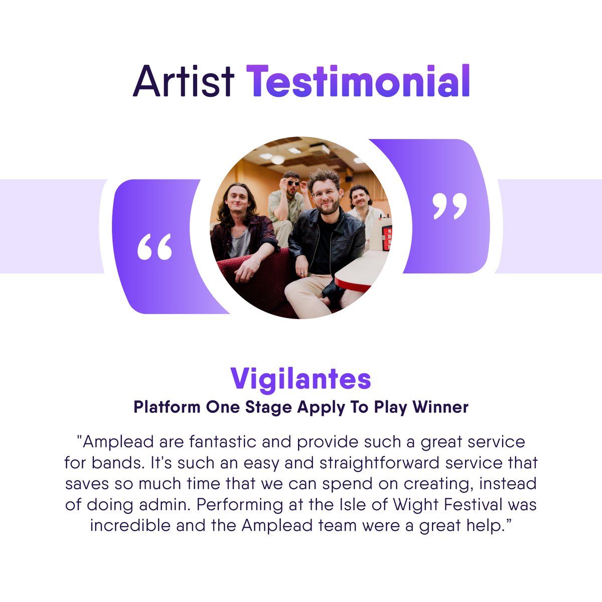 Amplead (@ampleadhq) on Twitter photo Last June, we had the pleasure of attending the <a href="/IsleOfWightFest/">Isle of Wight Festival</a> with Apply To Play winners, <a href="/Vigilantesmusic/">Vigilantes</a>, who performed on the Platform One Stage in the main arena.
After performing a fantastic set of mood pop/indie rock tunes, the band provided us with the following Last June, we had the pleasure of attending the <a href="/IsleOfWightFest/">Isle of Wight Festival</a> with Apply To Play winners, <a href="/Vigilantesmusic/">Vigilantes</a>, who performed on the Platform One Stage in the main arena.
After performing a fantastic set of mood pop/indie rock tunes, the band provided us with the following