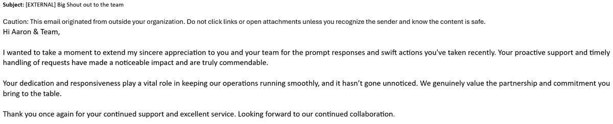 Great Feedback today. Well done Team. Smashing it!