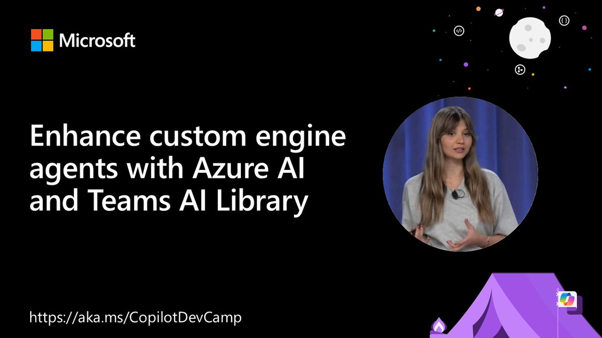 Microsoft365Dev's tweet image. Discover how you can enhance custom engine agents with the Teams AI Library and Azure AI in this Copilot Dev Camp demo: msft.it/6013SyDmN #Microsoft365Dev #AI