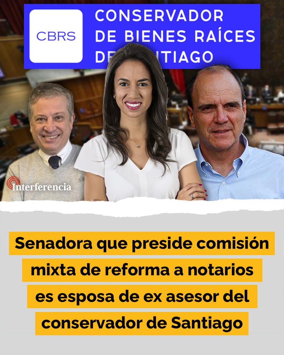 InterferenciaCL's tweet photo. Paulina Núñez preside la comisión que vota la reforma al sistema de notarios y conservadores. Pero no explicitó que su esposo, Cristián Monckeberg, asesoró hasta fines de 2024 al CBR de Santiago. Incluso, Núñez votó normas que tenían que ver con este conservador en específico, cuando su cónyuge todavía asesoraba al CBR de Santiago. 👇
https://t.co/Y9ogNu5bjq