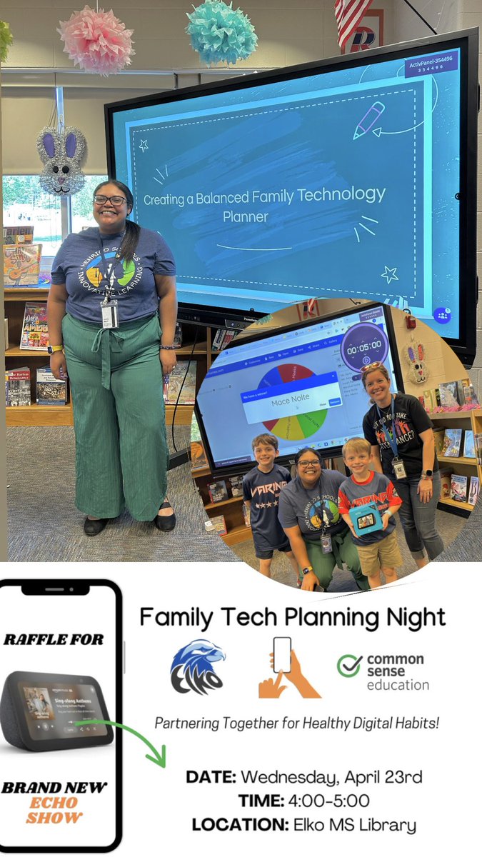 ElkoMiddle's tweet image. Thank you Mrs. Hyman, our incredible Innovative Learning Coach, for leading a meaningful Family Tech Planning Night focused on balancing screen time! Our raffle winners the amazing Nolte Family! #DigitalWellness #FamilyEngagement @MrsHInnovates
