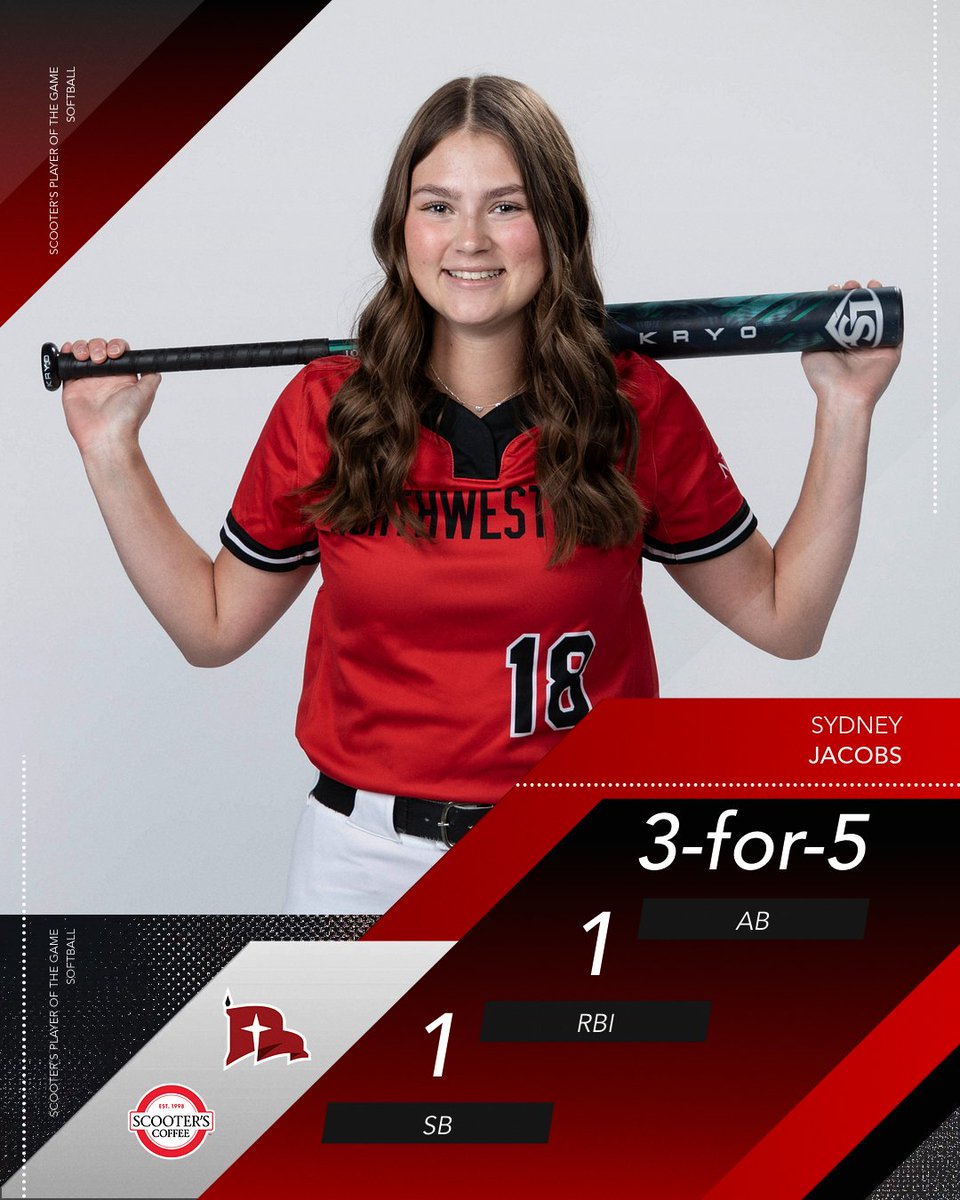 NWCSoftball's tweet photo. Bringing the BOOM! Sydney Jacobs and Ravyn Krachey are your @scooterscoffee Players of the Games!

#RaidersStandOut https://t.co/u8gbM56bx7