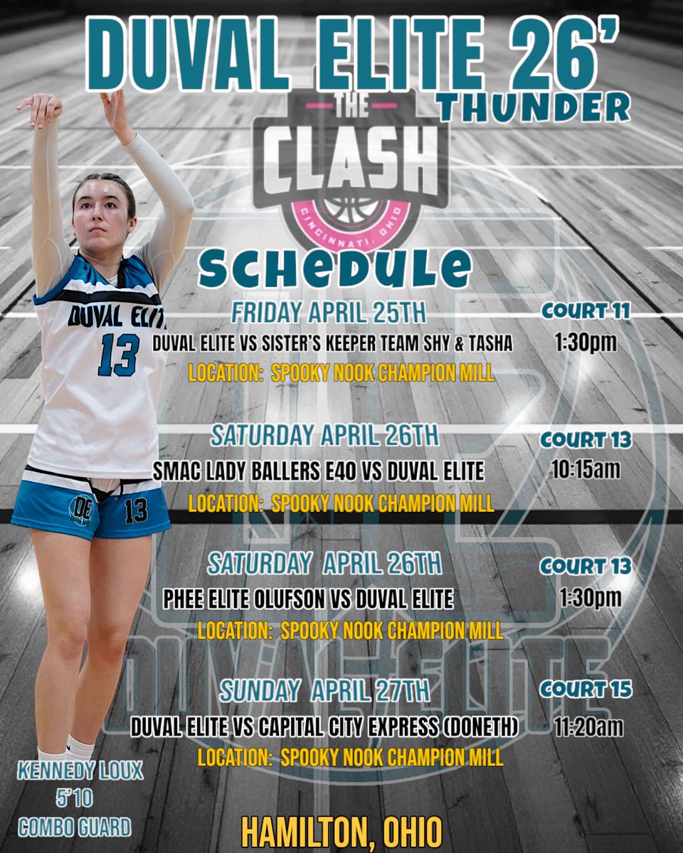 Kennedy Loux (@kennedyloux) on Twitter photo Super excited for this weekend at The Clash! Here is my game schedule to come check out my team and me. <a href="/DuvalElite/">DuvalElite</a> <a href="/CoachMatt_DE/">Coach Matt</a> <a href="/PGHFlorida/">Prep Girls Hoops Florida</a> <a href="/JrAllStarBB/">Jr. All-Star Girls Basketball</a> <a href="/JrAllStarFla/">Florida Jr. All-Star GBB</a> <a href="/SUTSReport/">SUTS Report</a> <a href="/GigiBistrow/">Gigi Bistrow</a> <a href="/Ohio_Basketball/">OhioBasketball.com</a> Super excited for this weekend at The Clash! Here is my game schedule to come check out my team and me. <a href="/DuvalElite/">DuvalElite</a> <a href="/CoachMatt_DE/">Coach Matt</a> <a href="/PGHFlorida/">Prep Girls Hoops Florida</a> <a href="/JrAllStarBB/">Jr. All-Star Girls Basketball</a> <a href="/JrAllStarFla/">Florida Jr. All-Star GBB</a> <a href="/SUTSReport/">SUTS Report</a> <a href="/GigiBistrow/">Gigi Bistrow</a> <a href="/Ohio_Basketball/">OhioBasketball.com</a>