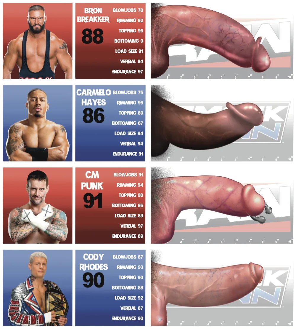 Just a little snippet from the WWE dick chart. The full chart features a whopping 32 cocks, and is available now on Subscribestar :D