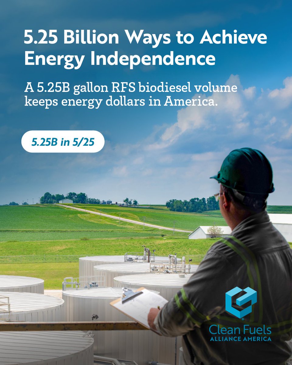 The U.S. biodiesel &amp; renewable diesel industry has doubled production since 2020, but now growth is at risk. A 5.25B gallon RFS biodiesel volume will protect jobs, support farmers, &amp; ensure energy independence. Tell <a href="/EPA/">U.S. EPA</a> to set #525in525.