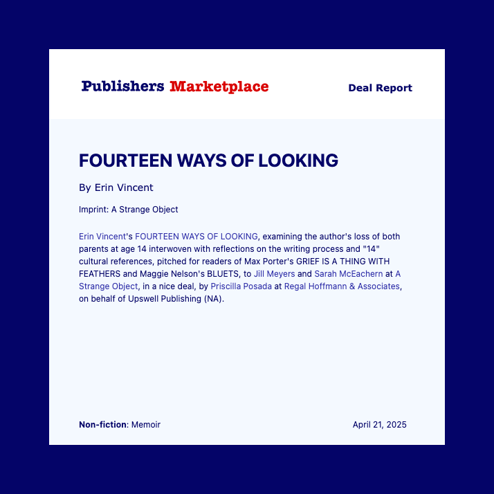 "Magnificent, simply one of the best books I’ve read in ages. I read it in a reverie of blissed-out, horrified amazement."—Sarah Manguso

Intrigued? Our friends at <a href="/DeepVellum/">Deep Vellum</a> are publishing <a href="/erin_heremeroar/">Erin Vincent</a>'s FOURTEEN WAYS OF LOOKING spring 2026 🎉