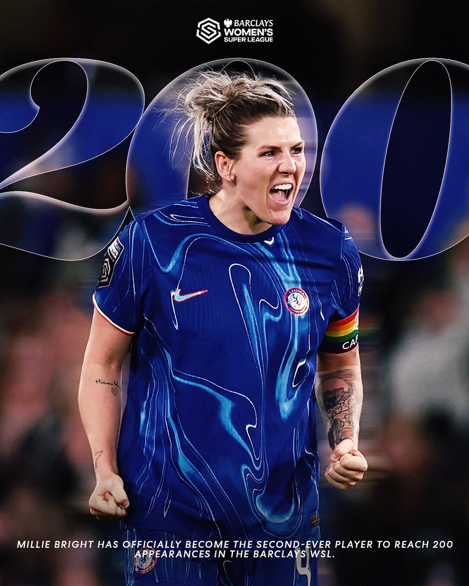 The definition of a LEGEND.

Congratulations on 200 #BarclaysWSL games, Millie Bright! 👏