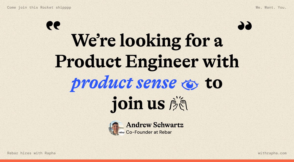 Are you a engineer that can ship 🚢, direct traffic, and have ultra-product-instincts 🔮? 

Then Rebar is the place for you. They are building the new OS system for commercial HVAC suppliers and they are cooooking up in a boring industry ripped for disruption. 

Take a listen👂
