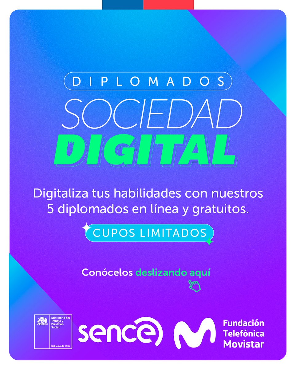 Quieres mejorar tu habilidades digitales y ampliar tus opciones laborales❓ Conoce los diplomados online y gratuitos que tenemos para ti facebook.com/share/p/12Hdgc…

✅Inscríbete en sence.cl y prepárate para nuevos desafíos.

Los cupos son limitados😮

#Ñuble
