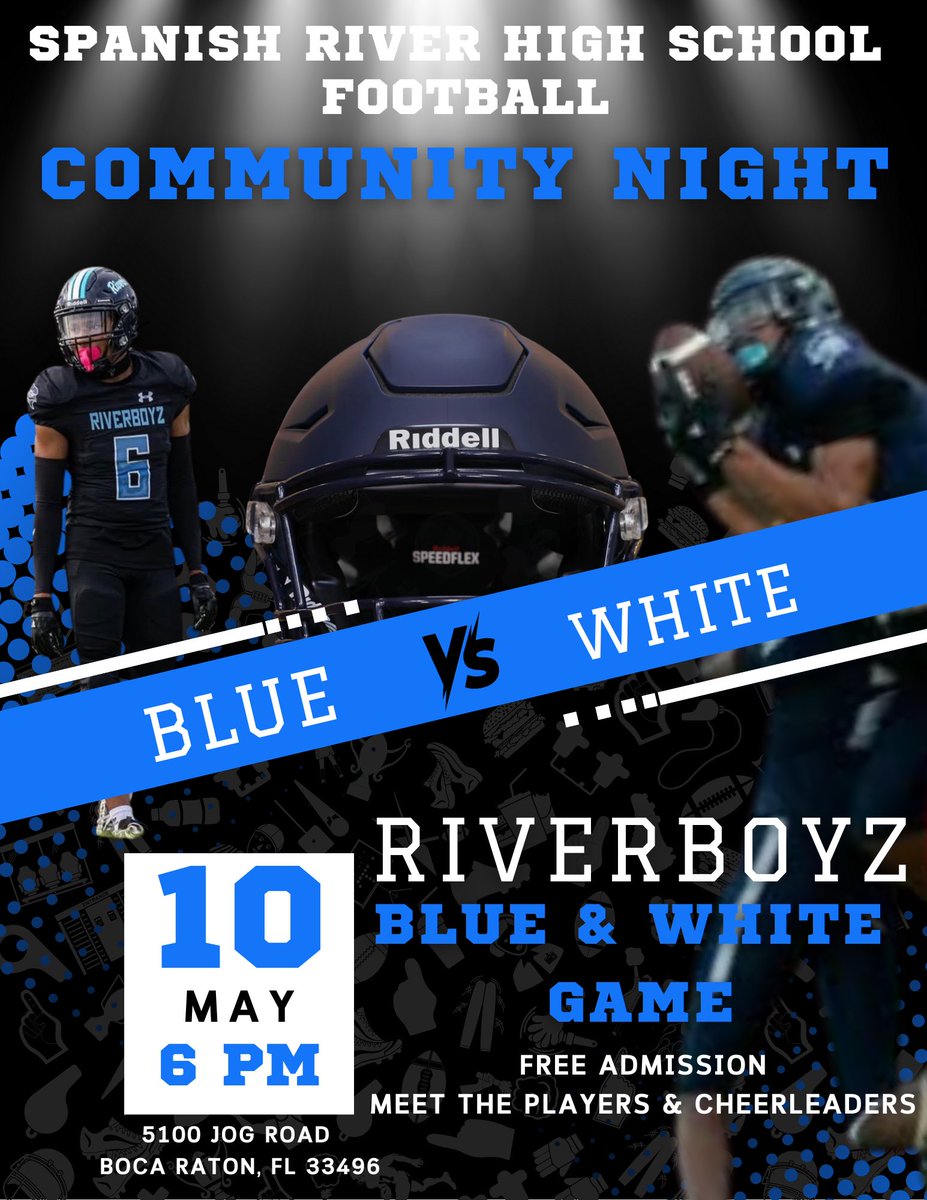 Christopher Suarez (@suarezsrhscoach) on Twitter photo 🚨Community Night May 10th, 6pm 🚨Come out and support your @river_boyz1 as they gear up for the spring game. We love the support from the community 🦈🇺🇸🏈
<a href="/SRHSsportsboca/">Spanish River</a>
<a href="/The_Galleon/">Galleon News</a>
<a href="/CastellaAlli/">Allison Castellano</a> 🚨Community Night May 10th, 6pm 🚨Come out and support your @river_boyz1 as they gear up for the spring game. We love the support from the community 🦈🇺🇸🏈
<a href="/SRHSsportsboca/">Spanish River</a>
<a href="/The_Galleon/">Galleon News</a>
<a href="/CastellaAlli/">Allison Castellano</a>
