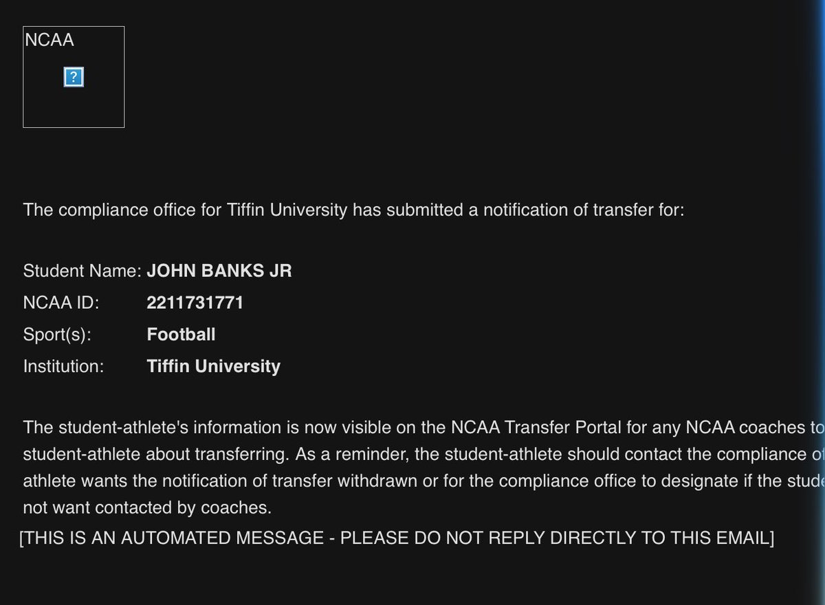 After a brief yet meaningful time at Tiffin University, I’ve decided to enter my name into the NCAA transfer portal with 4 years of eligibility remaining.
