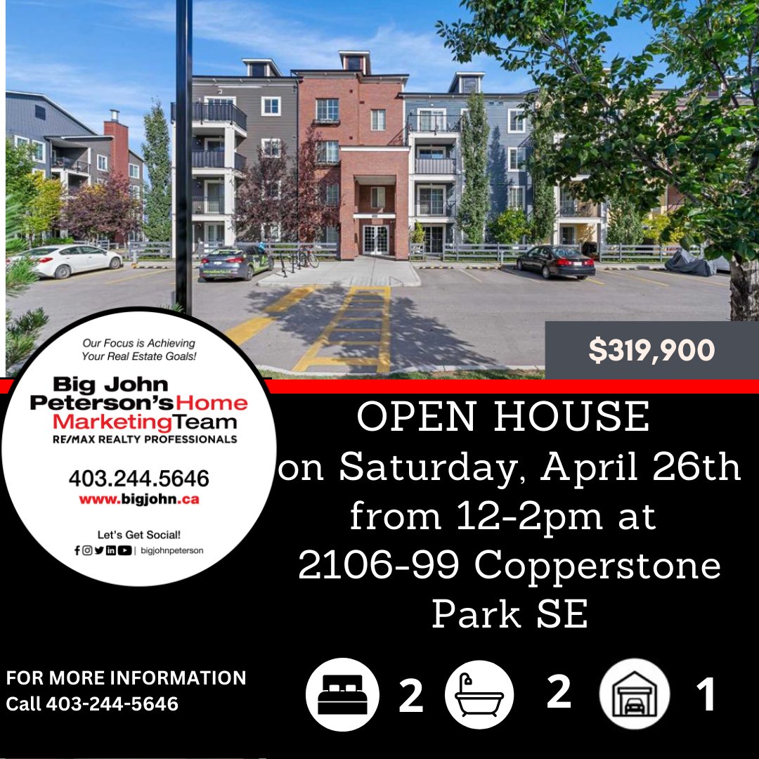BigjohnPeterson's tweet photo. OPEN HOUSE on Saturday, April 26th from 12-2pm at 2106-99 Copperstone Park SE. Stop by and check out this beautiful GROUND FLOOR condo in Copperfield!!! https://t.co/syacXkSwXz