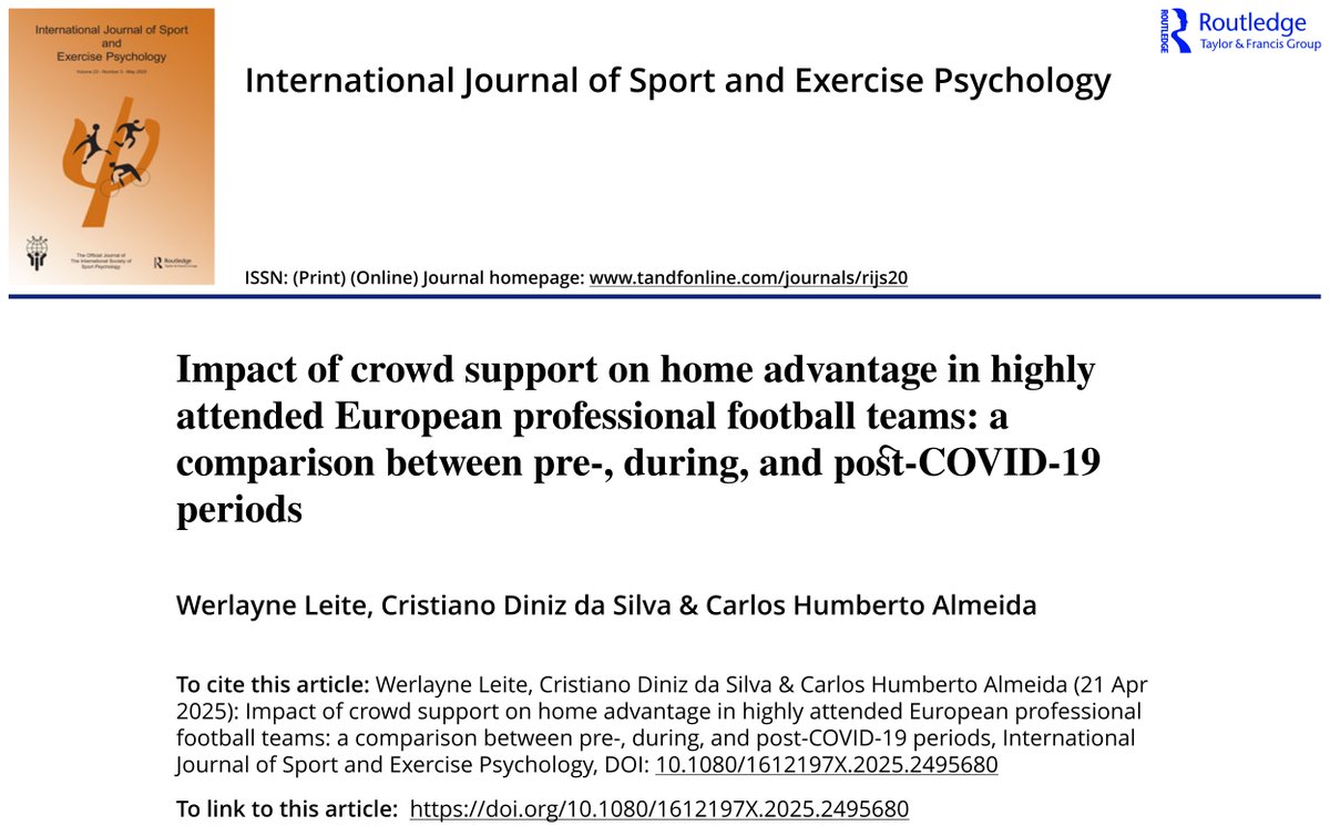 📢 [Novo Estudo] 🆕 Study

Analisámos as 51 equipas europeias com mais público no estádio no pré, durante e pós-COVID-19 para perceber se o apoio dos adeptos influencia a vantagem de jogar em casa.

🔗 #linhadepasse: tinyurl.com/4cwrufku
 
📄 doi.org/10.1080/161219…

#futebol