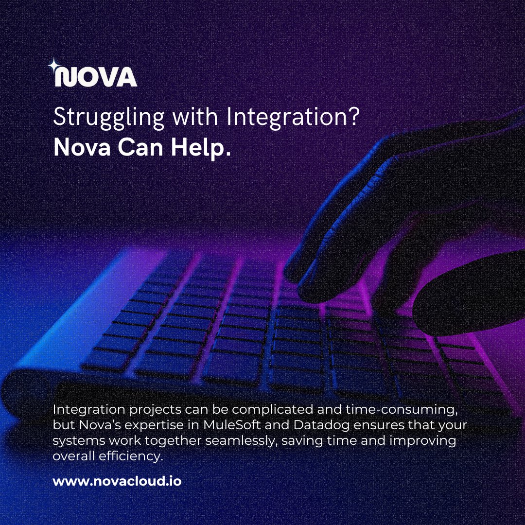 Ready to Solve Your Integration Challenges? Reach out today to see how Nova’s specialists can help streamline your data and system integrations. #Nova #NovaCloud #SystemIntegration #TechSolutions