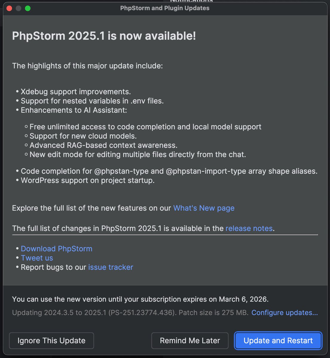 ivanzugec's tweet image. I'm looking forward to trying out the new AI enhancements in the latest PhpStorm 2025.1.

However, I've learned to always wait for the first maintenance release, as I've lost days due to bugs in new versions. 

#PHPStorm #DeveloperLife #Patience