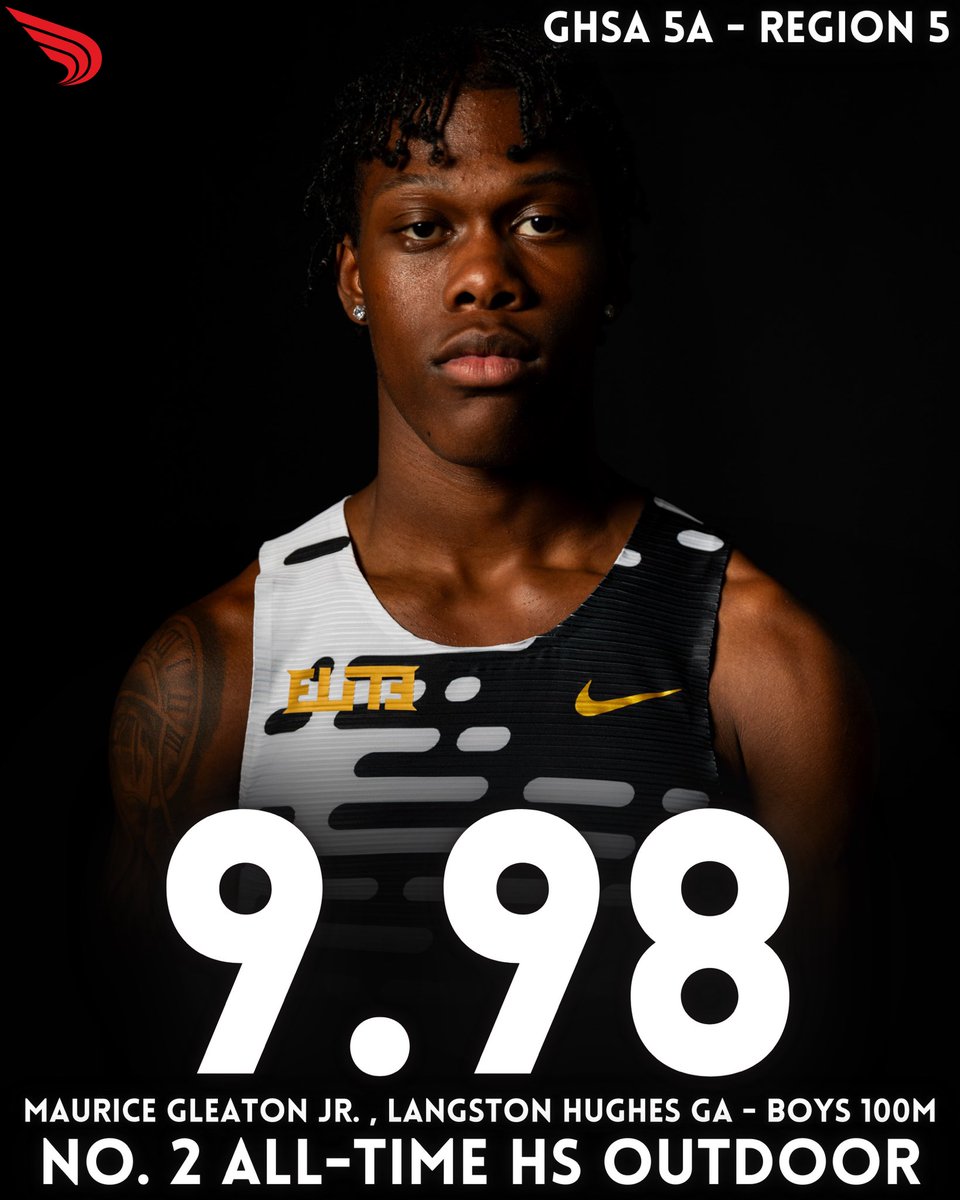 Oh…so THAT happened today 😳

<a href="/MauriceGleaton_/">Maurice “Lae” Gleaton Jr</a> runs his way to No. 2️⃣ all-time on the high school 100m list with a WIND LEGAL time at his Georgia’s regional meet. 

📸: <a href="/nsaf_track/">NSAF</a>