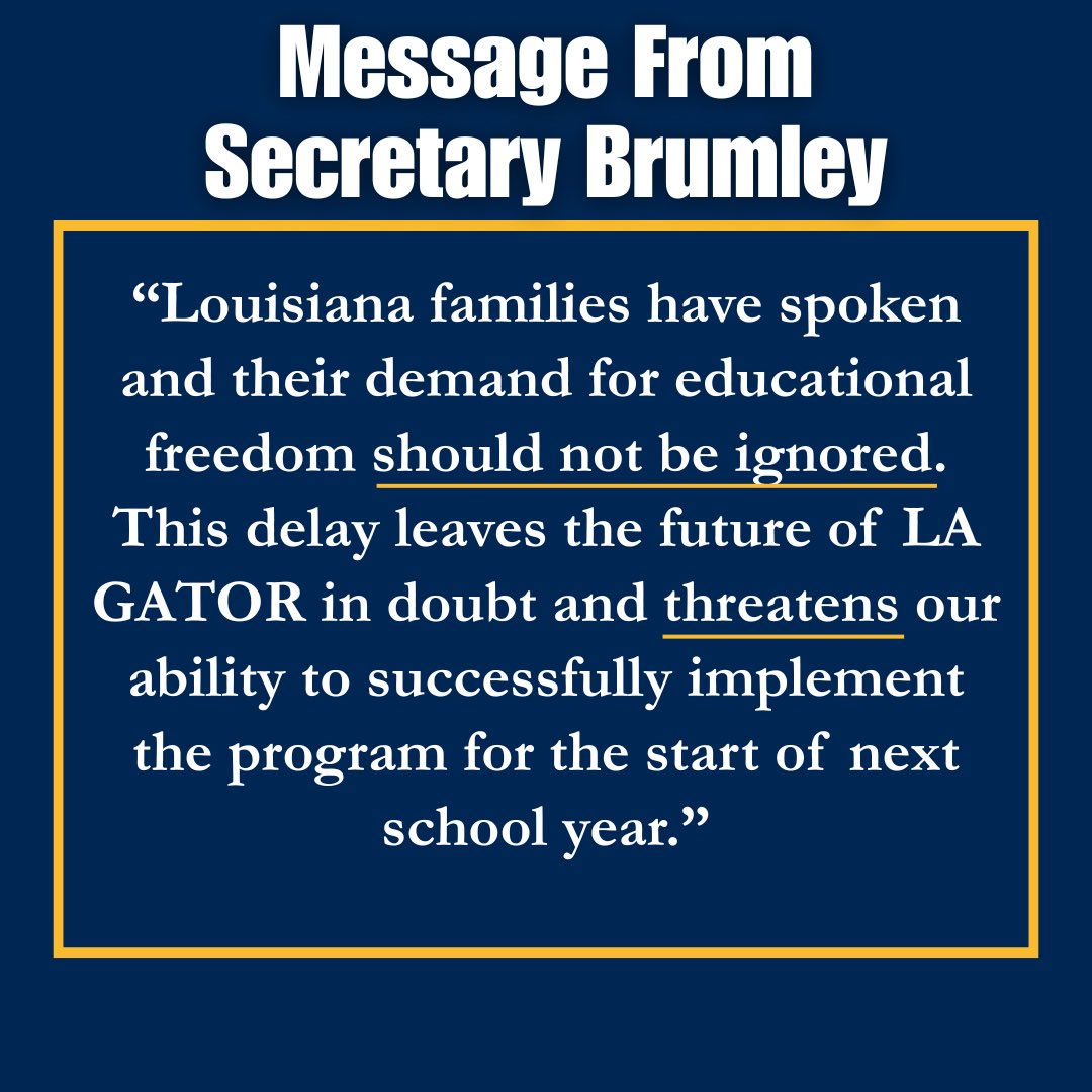 LAGovJeffLandry's tweet image. Today’s failure to move the Gator contract forward puts the Department of Education in crisis mode and threatens their ability to place these children, many of them with disabilities and living in poverty, with a proper education for next year.