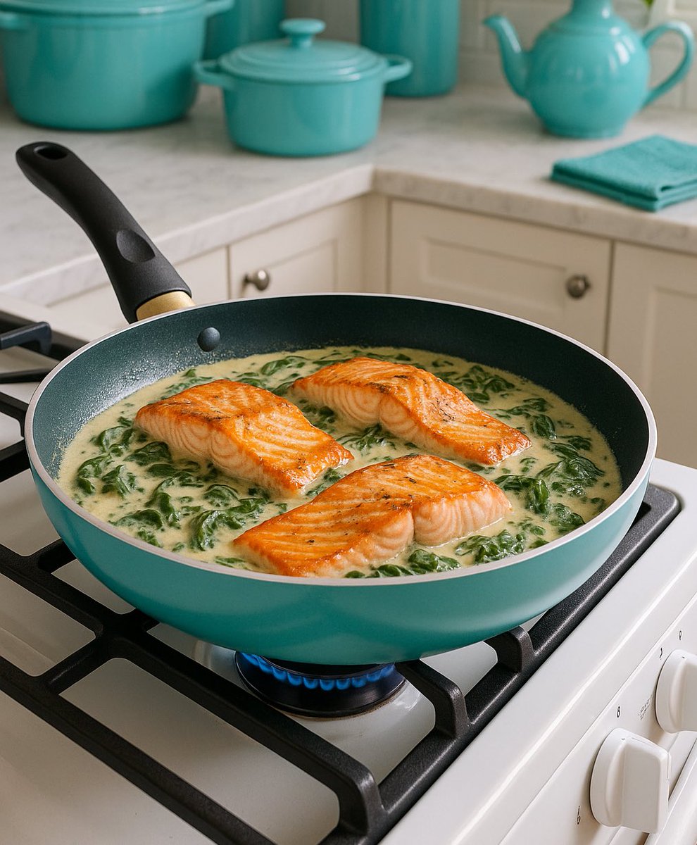 Creamed Spinach Salmon - Recipe from <a href="/HBHarvest/">Half Baked Harvest</a> Quick and Cozy! It was a hit with literally my whole family. #homechef #homecooking #freshfish <a href="/WholeFoods/">Whole Foods Market</a>