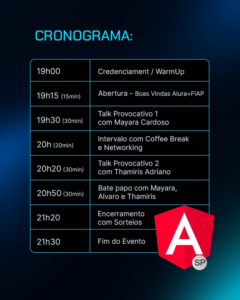 AngularSP's tweet image. Nosso próximo Meetup do AngularSP será PRESENCIAL 🤩
Acontecerá na FIAP Paulista, na próxima terça-feira (29/04) às 19h!!!
Confesso que está IMPERDÍVEL🚀
📌 Confira a programação e garanta seu lugar no link abaixo:
sympla.com.br/evento/meetup-…
