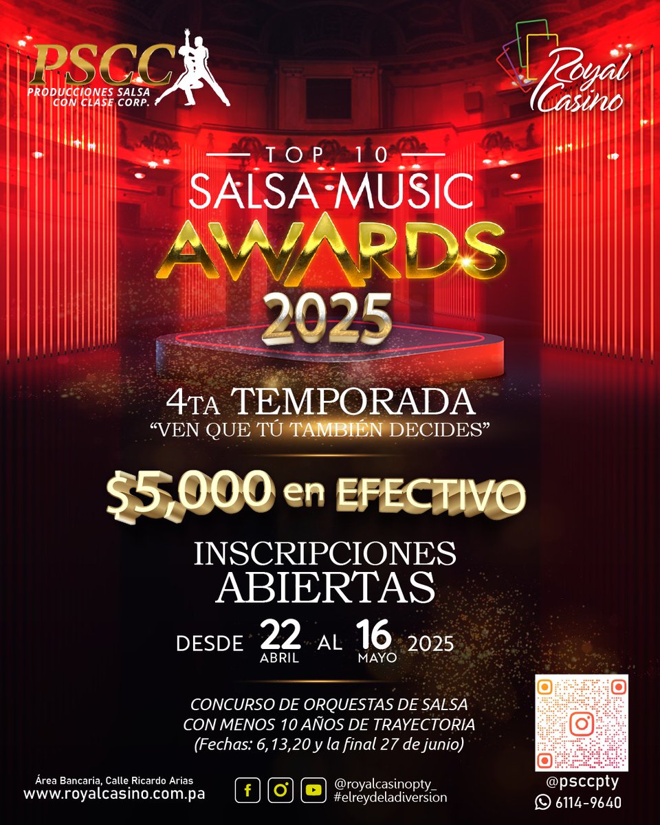 Estamos listos para el desafío: Top 10 Salsa Música Awards 2025, en su 4ta edición. Ingresa y muestra tu talento. 
@psccpty  @unikradiopanama @royalcasinopty_
@radiotoquelatino

#Salsa #orquestas #concurso #T10SMA