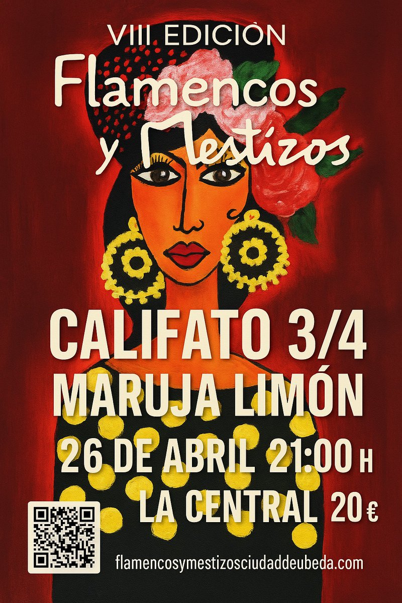 Este sábado 26 de abril os recomendamos el concierto dentro de la programación del festival Flamencos y Mestizos Ciudad de Úbeda de Califato 3/4 y el flamenco, pop , ritmos latinos de Maruja Limón. 

Entradas a la venta por aquí 👉 flowte.me/storefront/con…

#flamencosymestizos