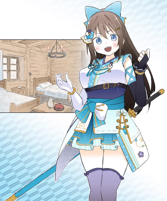 ゲーム立ち絵風の剣士しずく。えっちな差分はありません。(※リクエスト絵) 