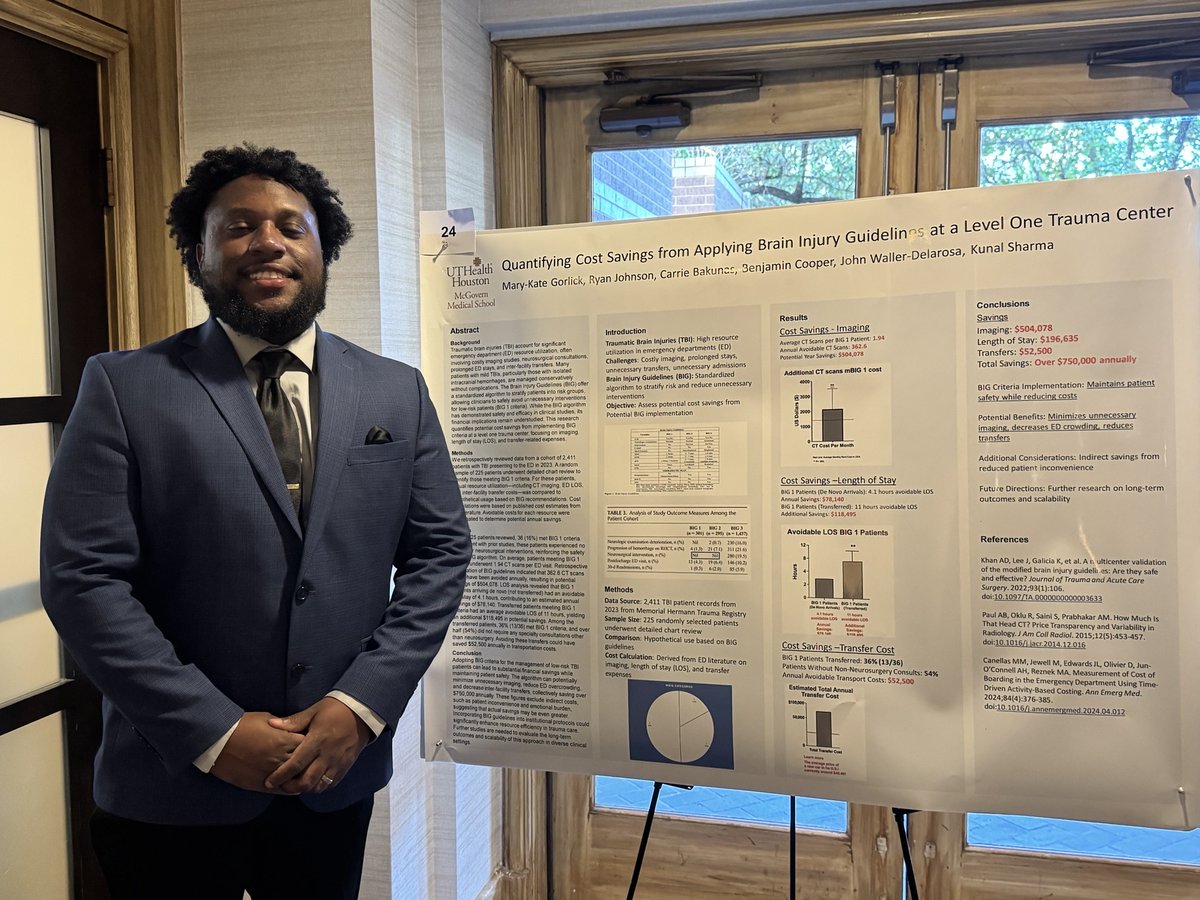 Big congrats to Ryan Johnson, PGY-2, for winning Best Research in Texas for his TBI protocol cost-savings study at MHH-TMC! 🏆 He was also elected Resident Rep to the TCEP Board for 2025-26! 👏 So proud! #emproud #residentrockstar #tcep #emergencymedicine
