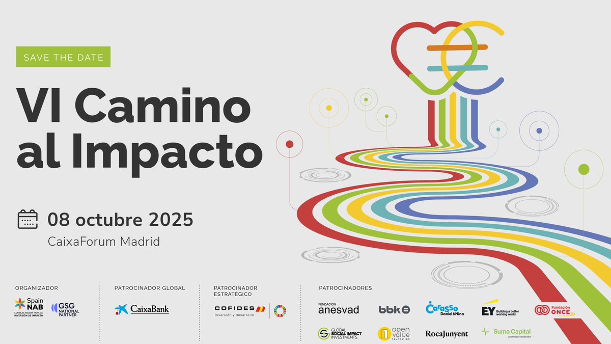 SpainNAB (@spainnab) on Twitter photo 📢 ¡Reserva la fecha!
📆 El próximo 8 de octubre os esperamos en el VI #CaminoalImpacto, el evento anual de #SpainNAB que reunirá a los principales actores y líderes en el ámbito de la #InversióndeImpacto
📍<a href="/CaixaForum/">CaixaForum</a> Madrid
➕Info spainnab.org/camino-al-impa… 📢 ¡Reserva la fecha!
📆 El próximo 8 de octubre os esperamos en el VI #CaminoalImpacto, el evento anual de #SpainNAB que reunirá a los principales actores y líderes en el ámbito de la #InversióndeImpacto
📍<a href="/CaixaForum/">CaixaForum</a> Madrid
➕Info spainnab.org/camino-al-impa…