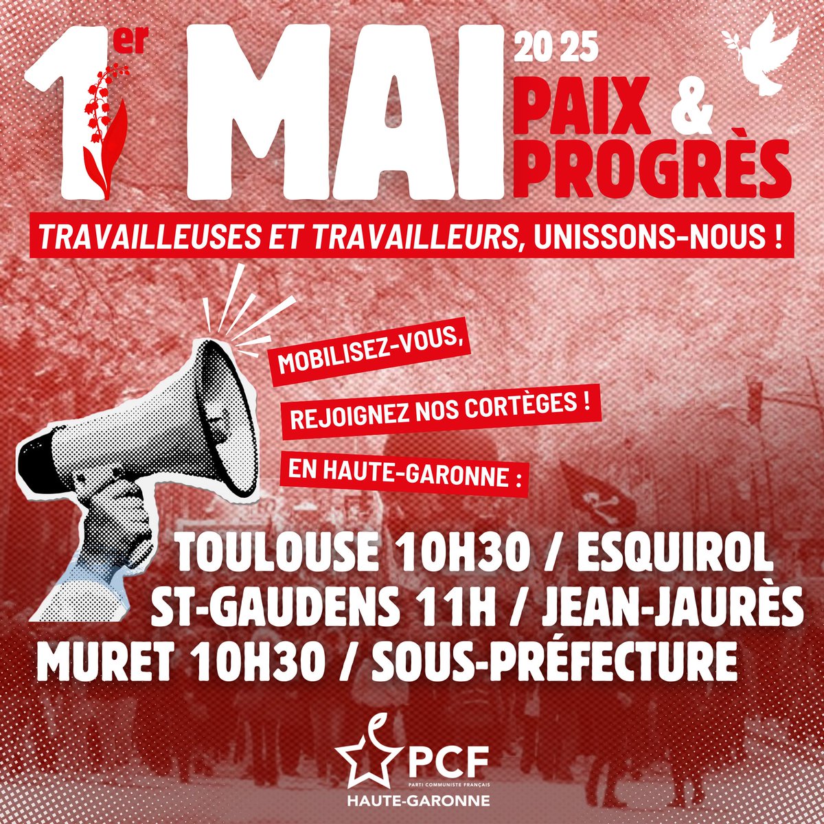 PCF_31_HG's tweet photo. 🚩 1 MAI 2025, les rendez-vous en Haute-Garonne ⬇️ https://t.co/SVTp0MeBOA