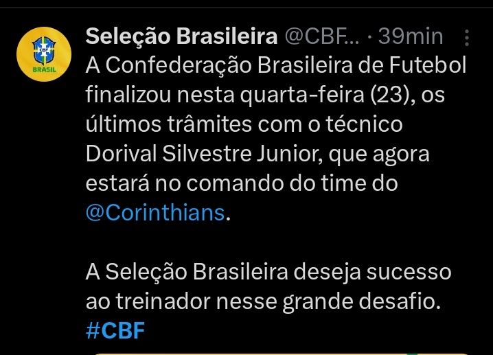 77fieltorcida's tweet photo. CBF, anuncia Dorival Jr como Técnico do Corinthians ! https://t.co/BezIsbBvHy