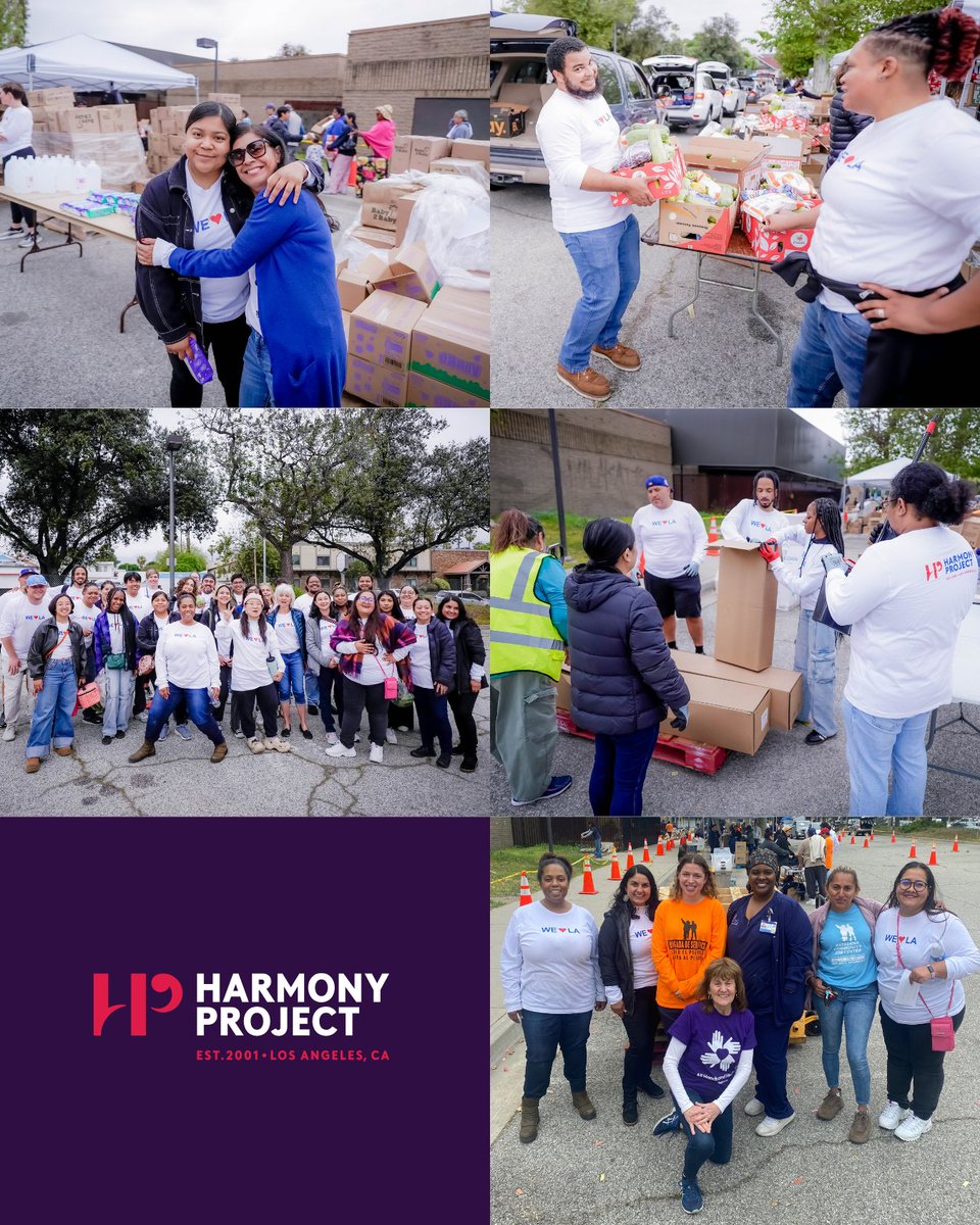 HarmonyProject's tweet image. A look back at a great day of service 💜 The #HarmonyProject team joined @NDLON to support #wildfire victims with love, supplies, and solidarity. Music brings us together—but so does compassion. #HarmonyInAction #CommunityStrong #WildfireRelief #EatonFires