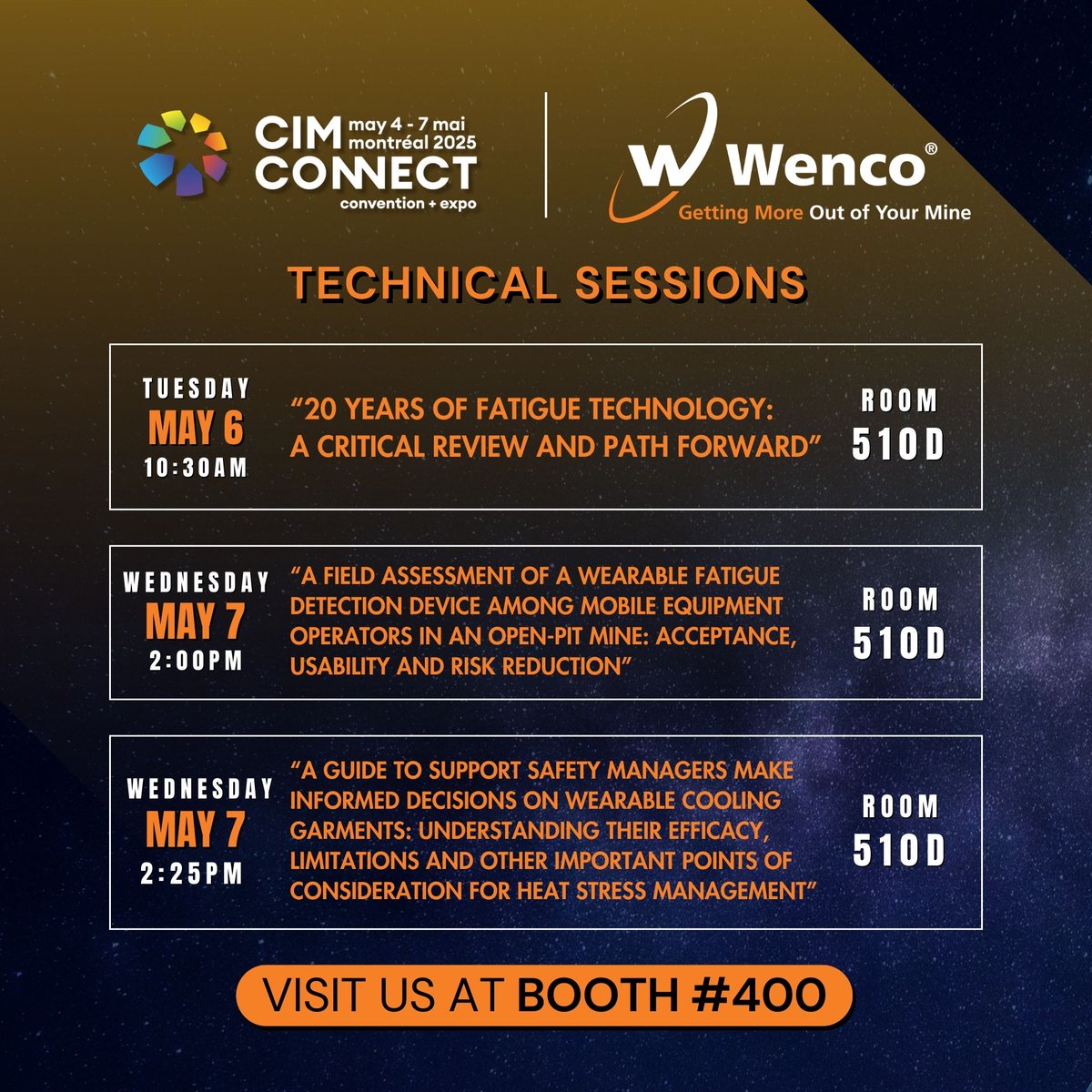 The countdown is on for <a href="/CIM_ICM/">CIM.ORG</a> 2025 — and we're bringing impactful innovation to Montréal!
📅 May 4–7, 2025 |  Booth #400 | Montreal Convention Centre. Don’t miss our Principal Scientist, EHS, Dr. Emily Tetzlaff, as she shares critical insights into fatigue and heat stress.