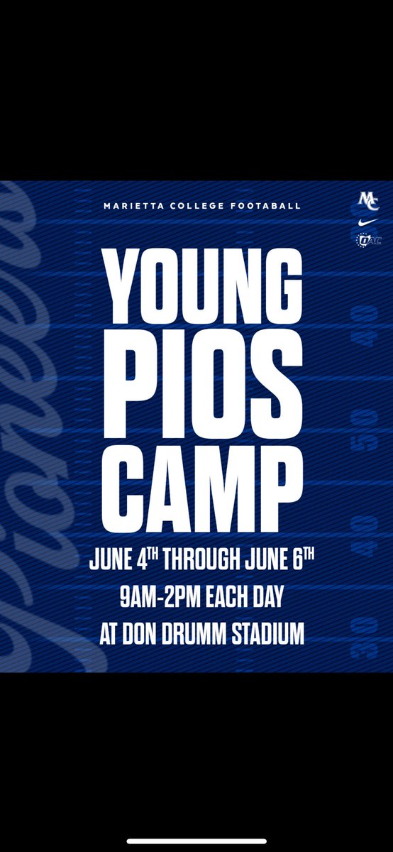 ⭐️𝓨𝓞𝓤𝓝𝓖 𝓟𝓘𝓞’𝓢 𝓒𝓐𝓜𝓟⭐️

 JUNE 4️⃣-6️⃣

𝘾𝘼𝙈𝙋 𝙎𝙏𝘼𝙍𝙏𝙎 9am-2pm EACH day‼️

Grades entering 2nd-8th 🏈

Registration 🔗:

secure.touchnet.com/C23012_ustores…
