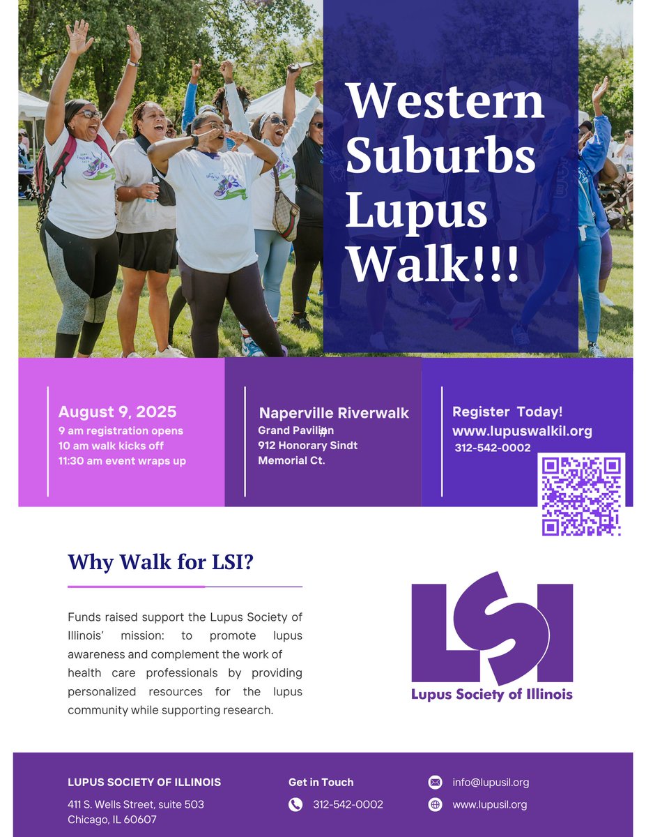 LupusIL's tweet image. The Western Suburbs Lupus Walk is August 9th at the Naperville Riverwalk. Come join hundreds of lupus warriors, their friends and family at this annual event. 
lupusil.org/get-involved/f…

#lupus #lupuswalk #naperville #illinois #walkforlupus #lupuscommunity #lupuswarriors