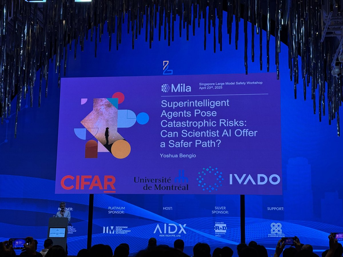 “Maybe we should NOT design AGI to be smarter versions of humans.”
— had the pleasure to listen to <a href="/Yoshua_Bengio/">Yoshua Bengio</a> today at the LLM safety workshop.

Instead of building agents that act,
what if we build AIs that understand?

Not tools that optimize.
But scientist AIs that