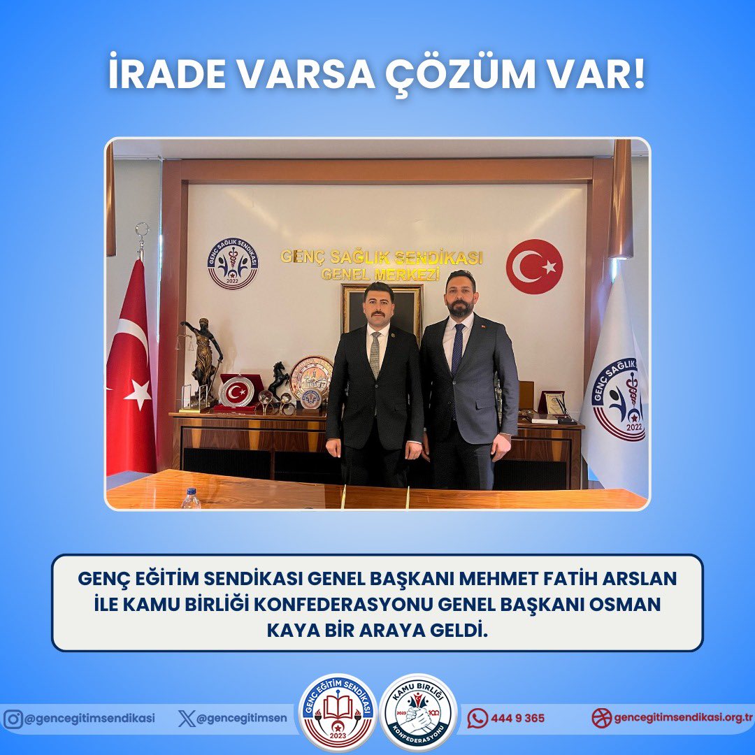 İRADE VARSA ÇÖZÜM VAR!

Genel Başkanımız Mehmet Fatih Arslan ile paydaşı olduğumuz Kamu Birliği Konfederasyonu Genel Başkanı Osman Kaya bir araya geldi.