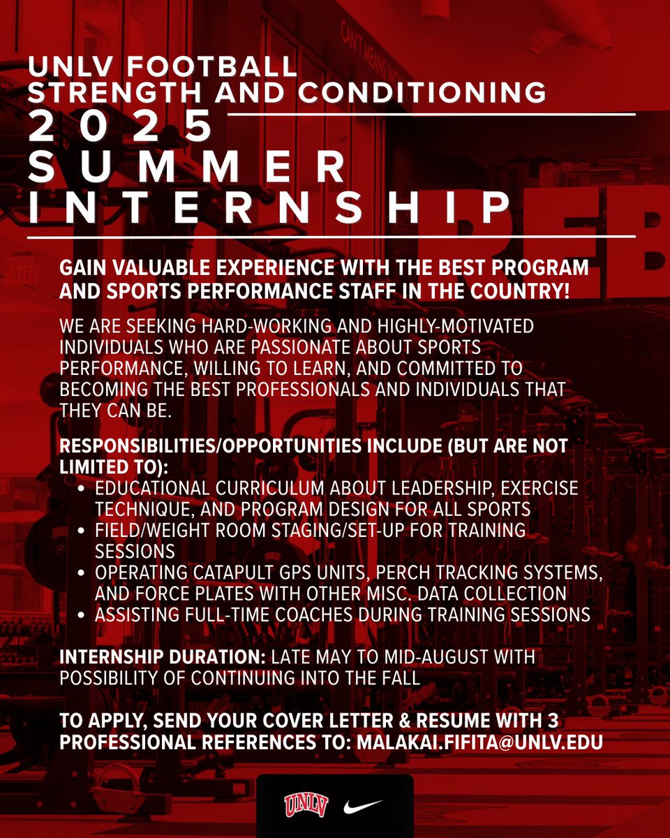 Strength &amp; Conditioning summer internship opportunity available❗️ 

Details below⬇️